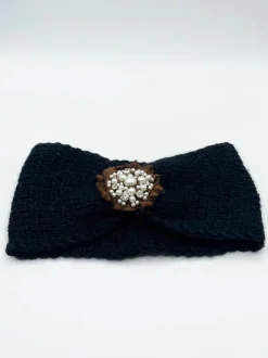 Hair Accessories*SVNX Knitted Headband With Pearl and Gem Flower Black