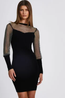 Jumper Dresses|Jumper Dresses*Quiz Knitted Mesh Sleeve Dress Black
