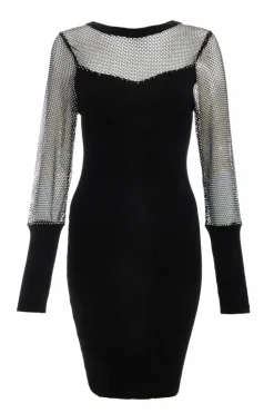 Jumper Dresses|Jumper Dresses*Quiz Knitted Mesh Sleeve Dress Black