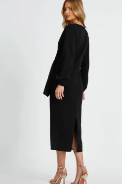 Midi Dresses*Quiz Knot Detail Midi Dress Black
