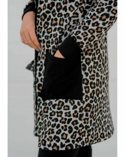 Cardigans*Azura Exchange Leopard Patched Pocket Open Front Cardigan Black