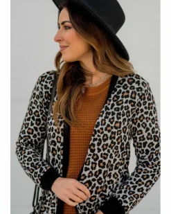 Cardigans*Azura Exchange Leopard Patched Pocket Open Front Cardigan Black