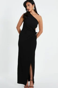 Wrap Dresses*Quiz One Shoulder Wrap Cut Out Maxi Dress Black