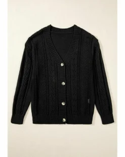 Cardigans*Azura Exchange Open Knit Drop Shoulder Sweater Cardigan Black