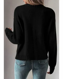 Cardigans*Azura Exchange Open Knit Drop Shoulder Sweater Cardigan Black
