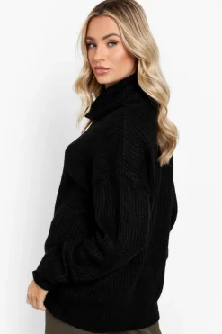 Oversized Jumpers|Jumpers*boohoo Oversized Roll Neck Jumper black