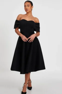 Midi Dresses*Quiz Petite Bardot Midi Skater Dress Black