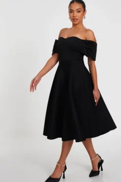 Midi Dresses*Quiz Petite Bardot Midi Skater Dress Black