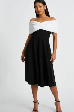 Midi Dresses*Quiz Petite Contrast Bardot Midi Dress Black