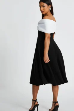 Midi Dresses*Quiz Petite Contrast Bardot Midi Dress Black