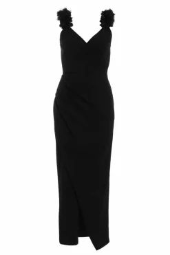 Wrap Dresses*Quiz Petite Ruffle Wrap Maxi Dress Black