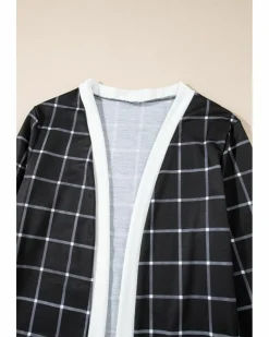 Cardigans*Azura Exchange Plaid Colorblock Edge Open Cardigan with Pocket Black
