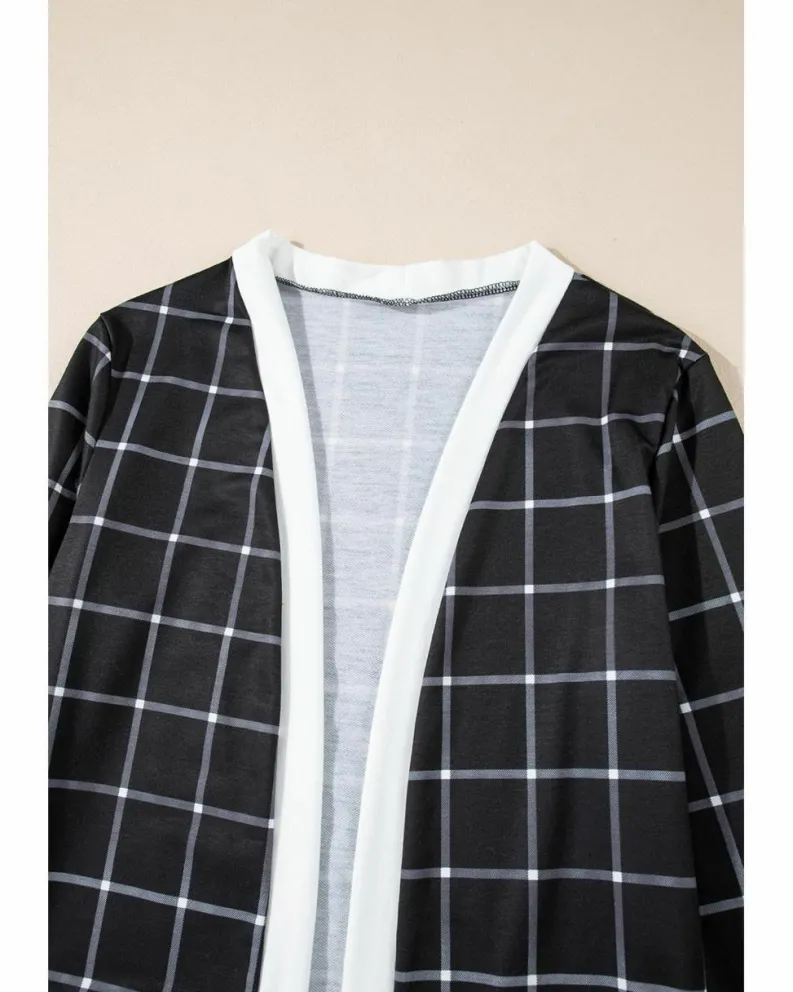 Cardigans*Azura Exchange Plaid Colorblock Edge Open Cardigan with Pocket Black
