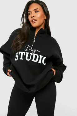 Sweatshirts|Dsgn Studio*boohoo Plus Dsgn Studio Script Half Zip Sweatshirt black