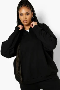 Sweatshirts|Hoodies & Sweatshirts*boohoo Plus Oversized Half Zip Sweatshirt black