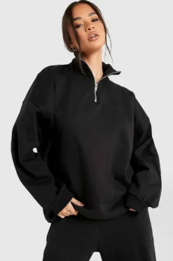 Sweatshirts|Hoodies & Sweatshirts*boohoo Premium Half Zip Sweatshirt black