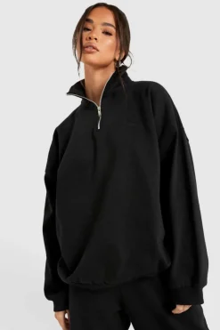 Sweatshirts|Hoodies & Sweatshirts*boohoo Premium Half Zip Sweatshirt black
