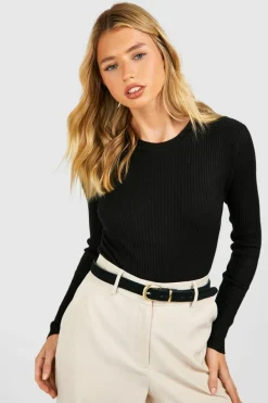 Knitted Tops*boohoo Rib Knit Crew Neck Racer Bodysuit black