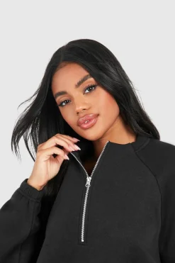 Sweatshirts|Hoodies & Sweatshirts*boohoo Seam Detail Half Zip Oversized Sweatshirt black