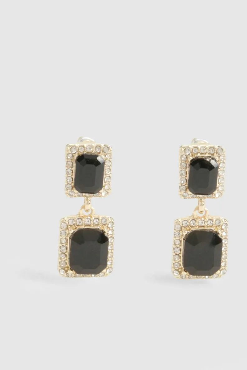 Earrings*boohoo Black Stone Embellished Drop Earrings gold