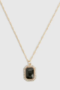 Necklaces*boohoo Black Stone Embellished Pendant Necklace gold