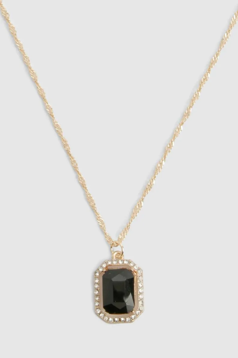 Necklaces*boohoo Black Stone Embellished Pendant Necklace gold
