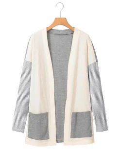 Cardigans*Azura Exchange Black Stripe Colorblock Patchwork Open Front Cardigan with Pocket Multi