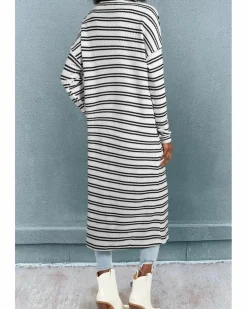 Cardigans*Azura Exchange Black Stripe Print Open Front Duster Cardigan Multi