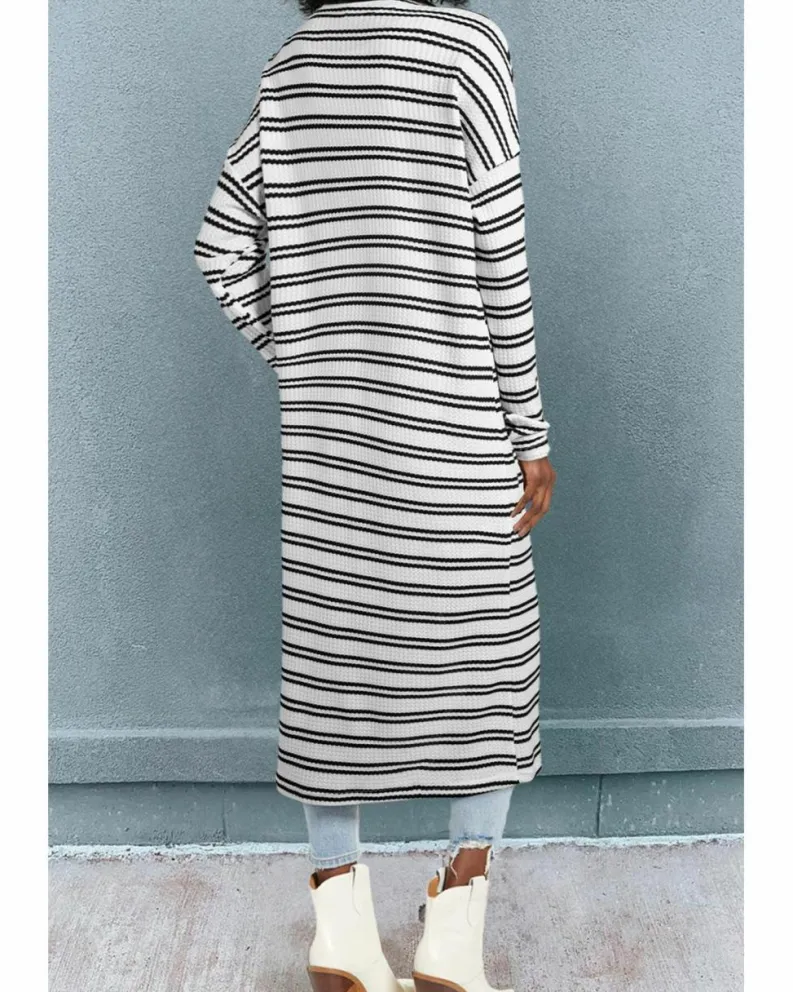 Cardigans*Azura Exchange Black Stripe Print Open Front Duster Cardigan Multi