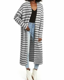 Cardigans*Azura Exchange Black Stripe Print Open Front Duster Cardigan Multi