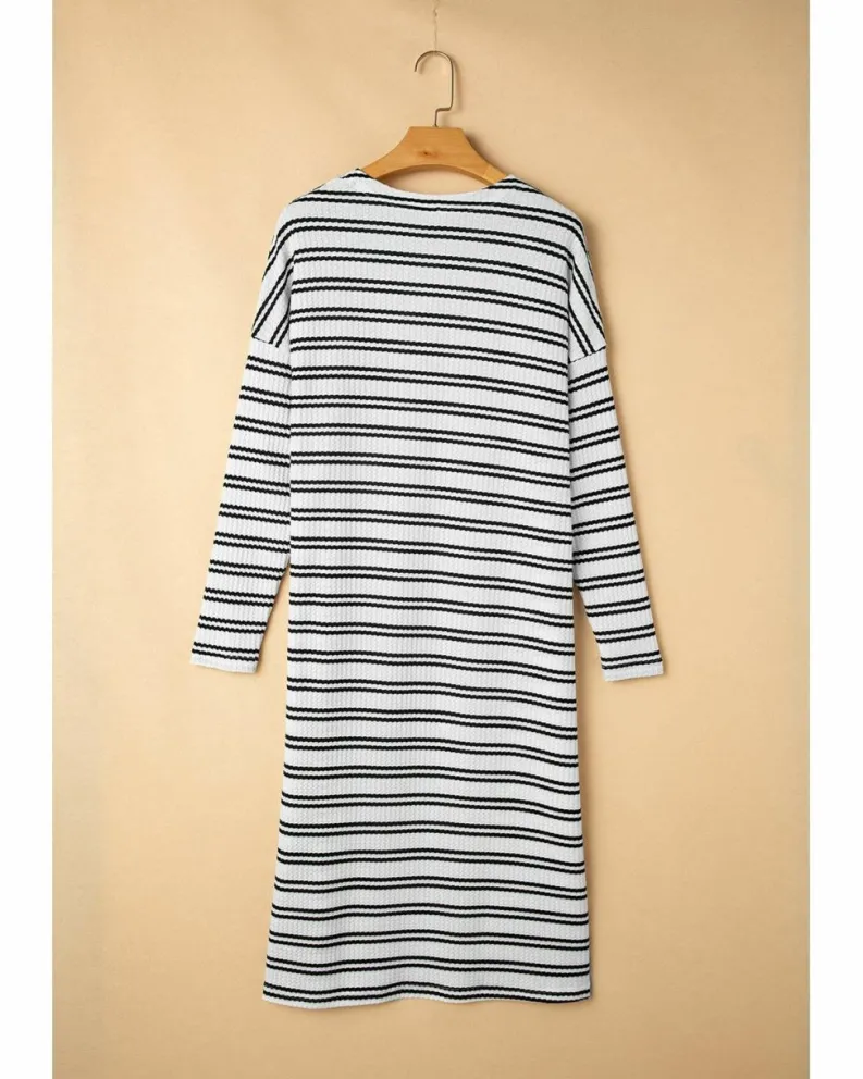 Cardigans*Azura Exchange Black Stripe Print Open Front Duster Cardigan Multi