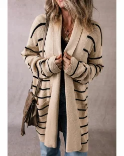 Cardigans*Azura Exchange Black Stripe Shawl Neckline Open Cardigan with Pockets Multi