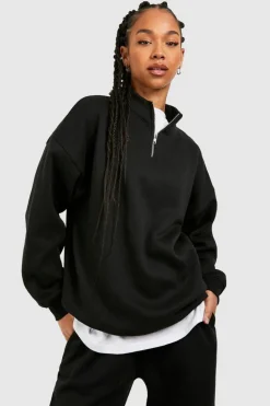 Sweatshirts|Hoodies & Sweatshirts*boohoo Tall Basic Half Zip Sweatshirt black