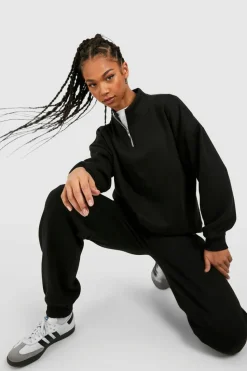 Sweatshirts|Hoodies & Sweatshirts*boohoo Tall Basic Half Zip Sweatshirt black