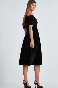 Midi Dresses*Quiz Velvet Bardot Midi Dress Black