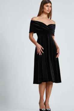 Midi Dresses*Quiz Velvet Bardot Midi Dress Black