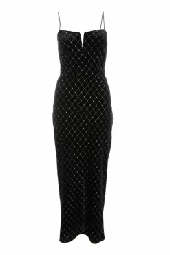 Midi Dresses*Quiz Velvet Diamante Midi Dress Black