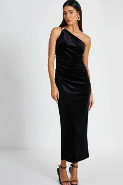 Bodycon Dresses*Quiz Velvet One Shoulder Midaxi Dress Black