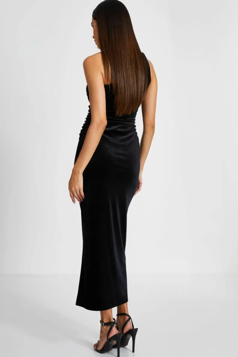 Bodycon Dresses*Quiz Velvet One Shoulder Midaxi Dress Black