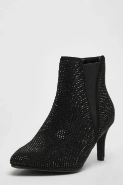 Ankle Boots*Quiz Wide Fit Diamante Ankle Boots Black