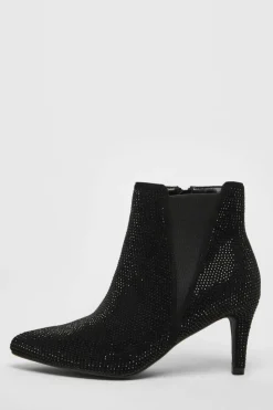 Ankle Boots*Quiz Wide Fit Diamante Ankle Boots Black