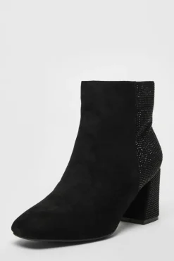 Ankle Boots*Quiz Wide Fit Diamante Ankle Boots Black