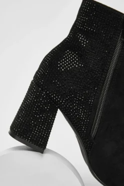 Ankle Boots*Quiz Wide Fit Diamante Ankle Boots Black