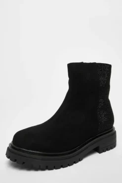Ankle Boots*Quiz Wide Fit Diamante Faux Suede Ankle Boots Black