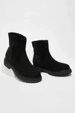 Ankle Boots*Quiz Wide Fit Diamante Faux Suede Ankle Boots Black