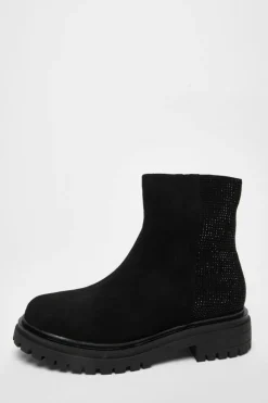 Ankle Boots*Quiz Wide Fit Diamante Faux Suede Ankle Boots Black