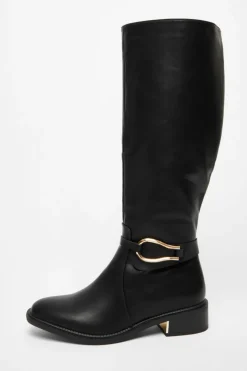 All Boots|Boots*Quiz Wide Fit Faux Leather Knee High Flat Boots Black