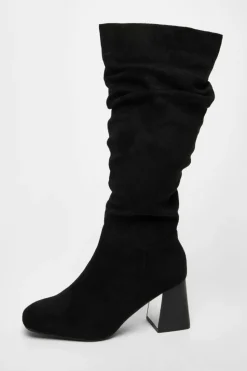 Heeled Boots|All Boots*Quiz Wide Fit Knee High Faux Suede Block Heel Boots Black