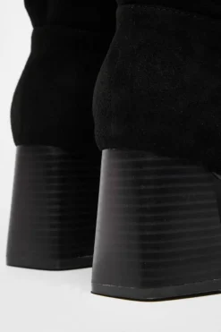 Heeled Boots|All Boots*Quiz Wide Fit Knee High Faux Suede Block Heel Boots Black