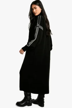 Jumper Dresses|Jumper Dresses*boohoo Blanket Stitch Detail Oversized Knitted Maxi Dress black
